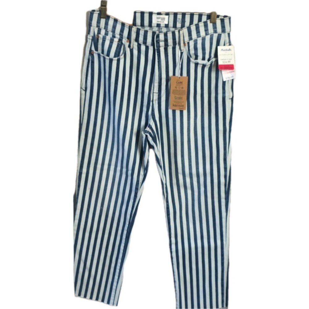 NWT Kensie Jeans Women's High Rise Slim Straight Striped Raw‎ Hem Denim
